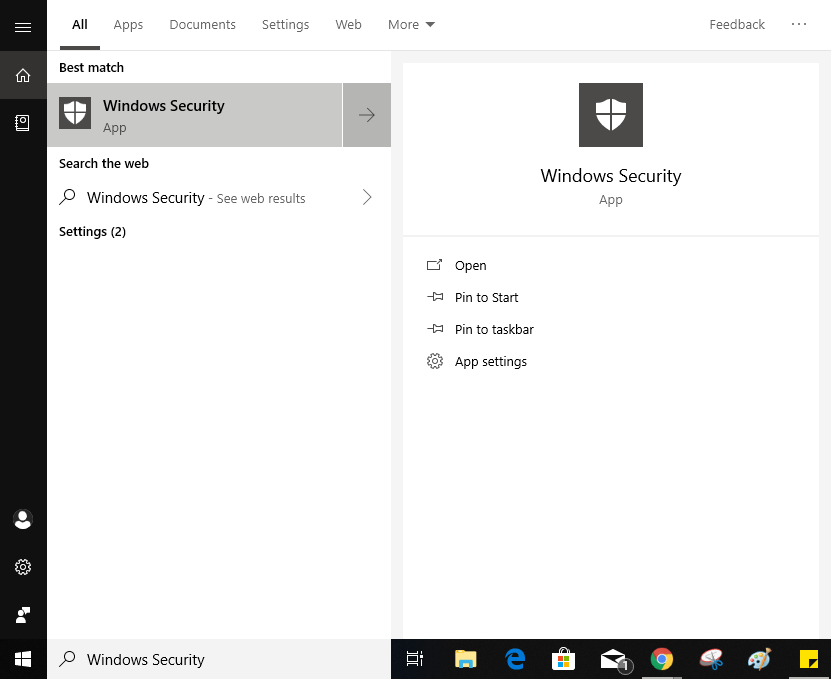 menu settings dan windows defender