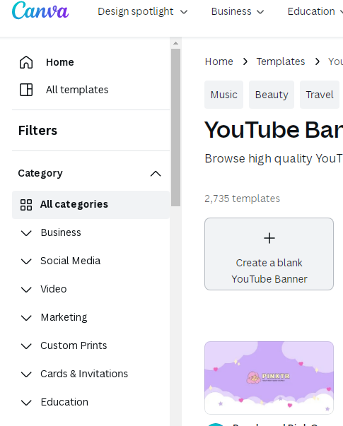 template youtube banner on canva