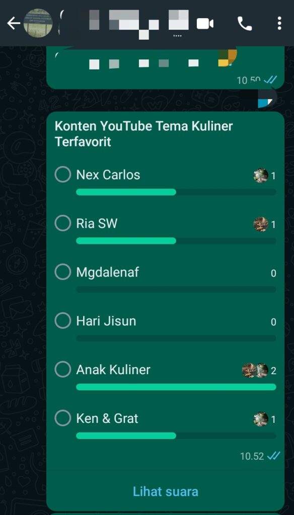 cara menampilkan hasil poll di grup whatsapp