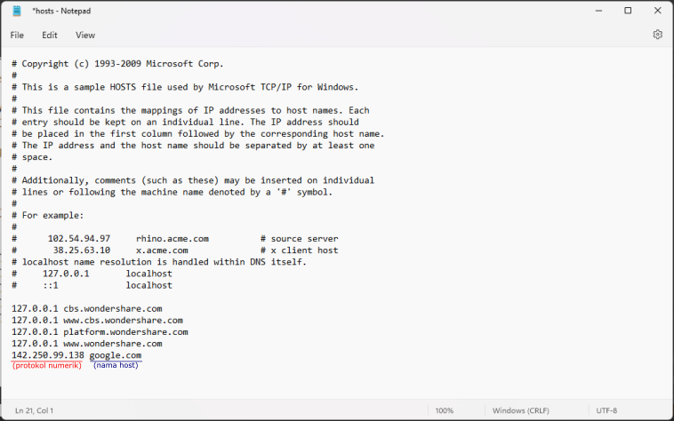 cara membuka host file windows 10 - isi filehost 3