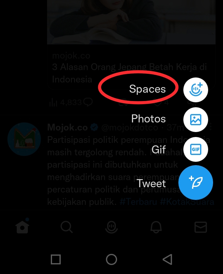 cara buat space di twitter android
