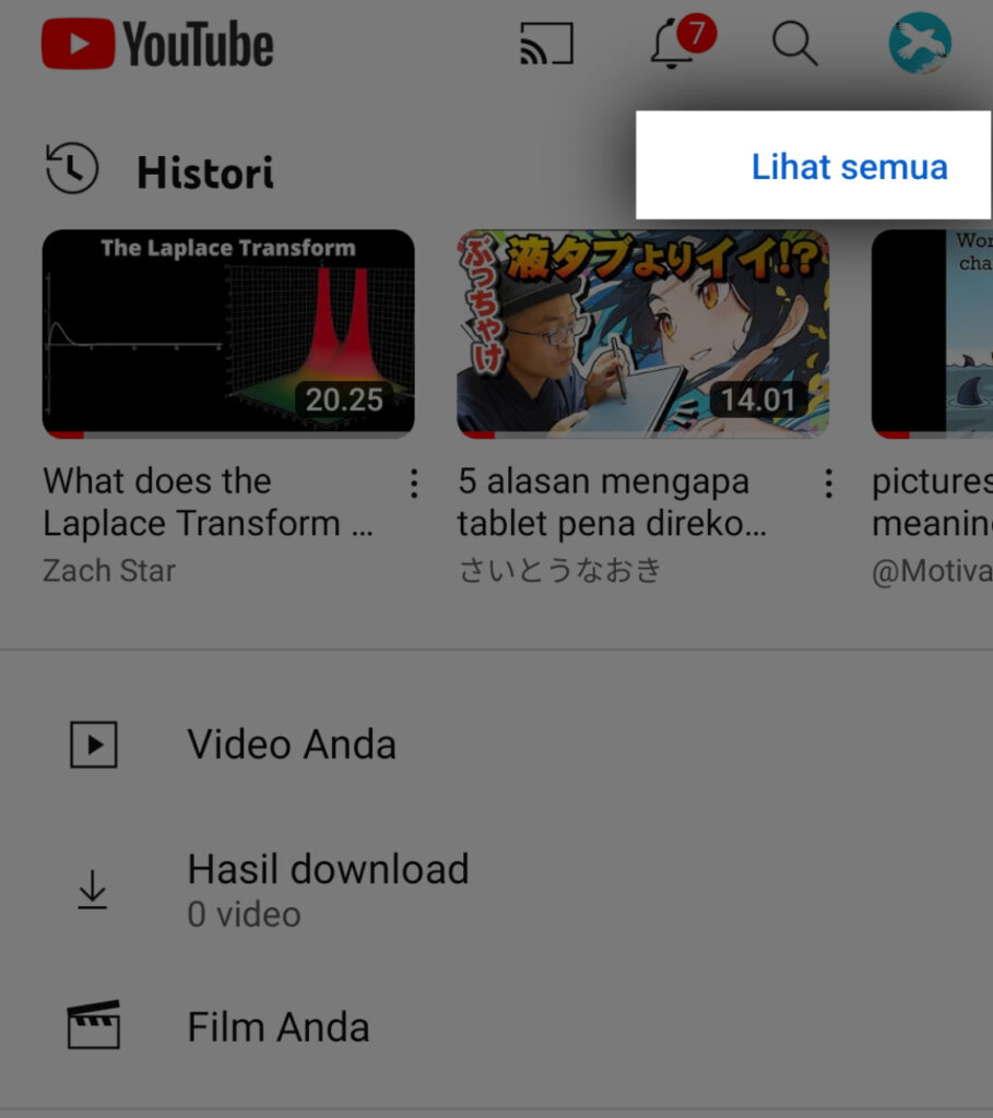 cara hapus history youtube - aplikasi android - lihat semua history