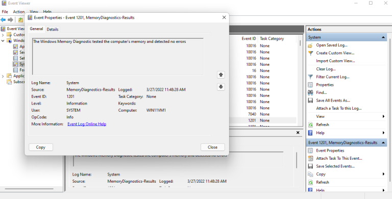software cek kondisi RAM - windows diagnostic tool - event viewer 2